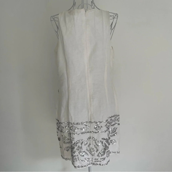 Boston proper linen blend silver sequined short dress sleeveless white size 4 - Picture 3 of 8
